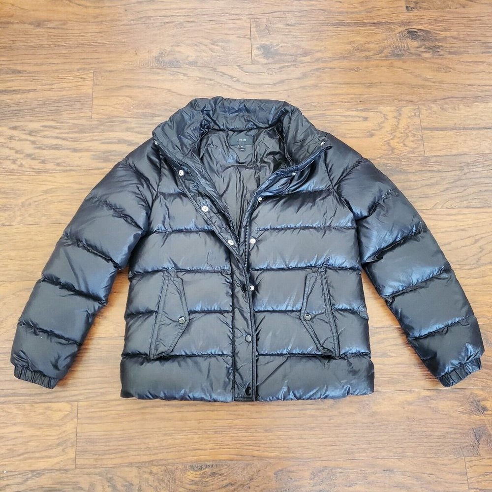 J. CREW Black Shiny Woman's Puffer Jacket -Size Medium - Picture 4 of 6